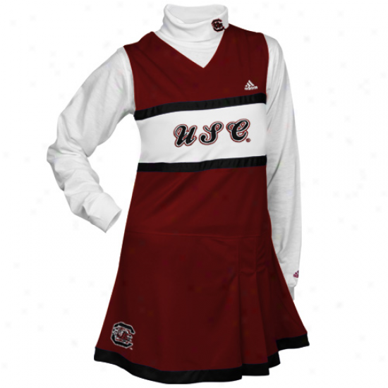 Adidas South Carolina Gamecocks Youth Girls Garndt-white 2-piece Turtleneck & Cheerleader Dress Set