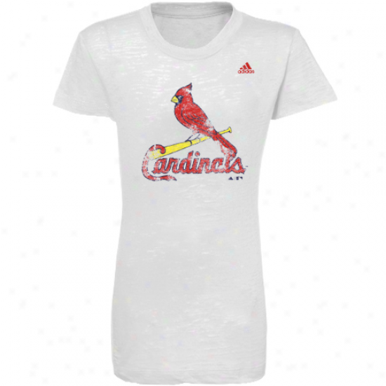 Adidas St. Louis Cardinals Young men Girls White Distressed Logo Burnout T-shirt