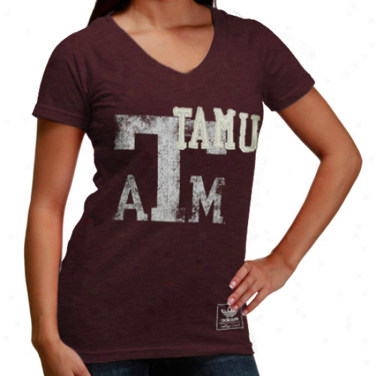 Adidas Texas A&m Aggies Ladies Race Years Too V-neck Tri-blend Premium Ts-hirt - Maroon