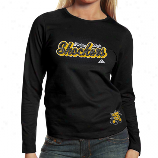 Adidas Wichita State Shockers Ladies Halftone Script Long Sleeve Premium T-shirt - Black