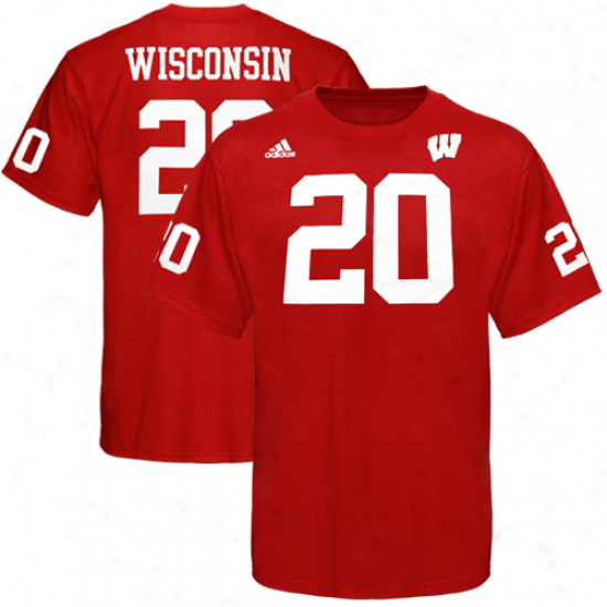 Adidas Wisconsin Badgers #20 Football Player T-shirt - Cardinal