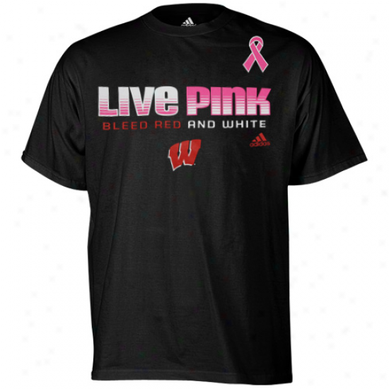 Adidas Wisconsin Badgers Live Pink Graadient T-shirt - Black