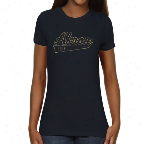 Akron Zips Ladies Swept Away Slim Fit T-shirt - Navy Blue