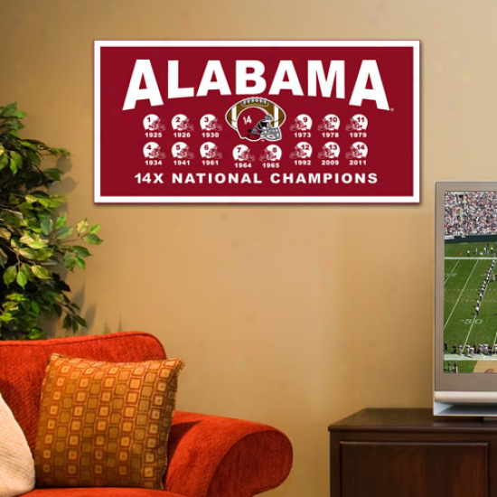 "alabama Crimson Tide 2011 Bcs National Cjampions Crimson 1"" X 36"" 14x Champs Horizontal Helmet Banner"