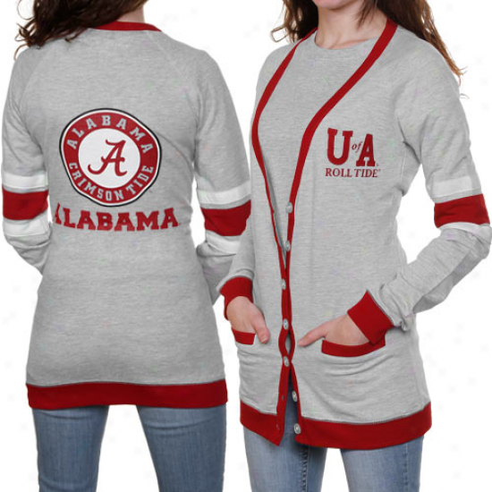 Alabama Crimson Tide Ladies Ash Study Hall Long Sleeve Cardigan