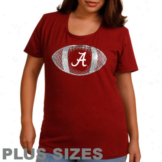 Alabama Crimson Tide Ladies Football Glitter Plus Sizes T-shirt - Crimson