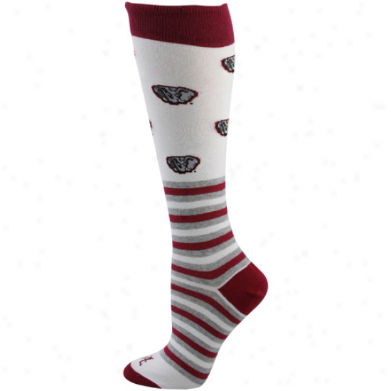 Alabamz Crimson Tide Ladiess White Striped Logo Knee Socks