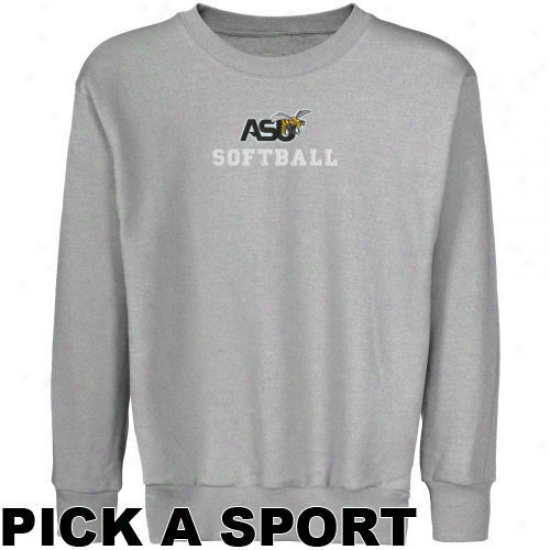 Alabama State Hornets Youth Ash Custom Sport Logo Appplique Crew Neck Fleece Sweatshirt