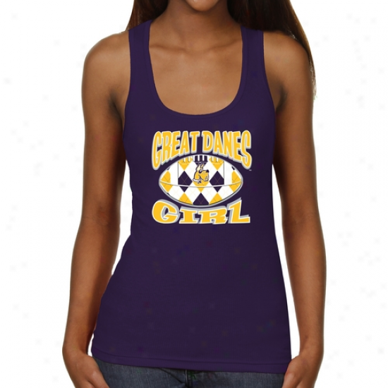 Albany Great Danes Ladies Argyle Girl Junior's Ribbed Tank Top - Purplr