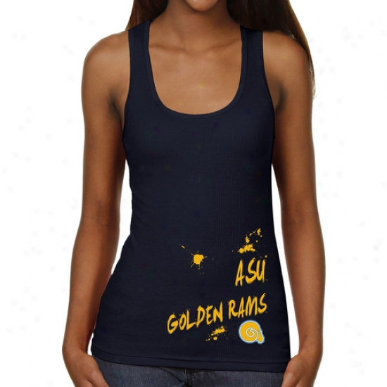 Albany State Golden Rams Ladies Paint Strokes Junior's Ribbed Tank Head - Ships Bluee