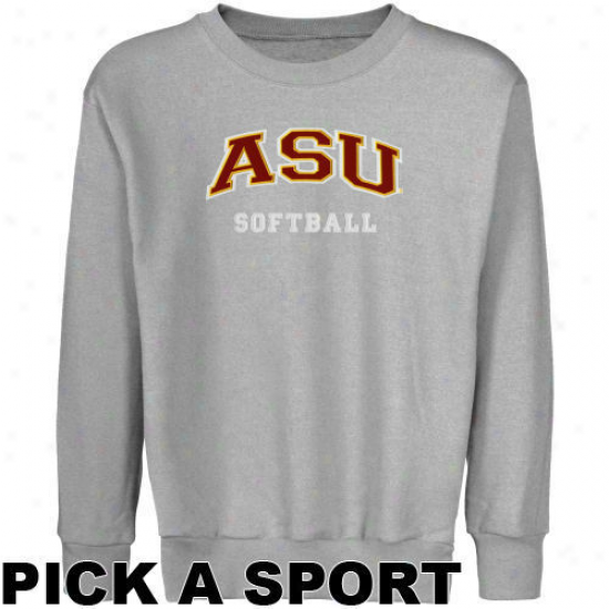 Arizona State Sun Debils Youth Ash Custom Sport Arch Applique Crew Neck Fleece Sweatdhirt -