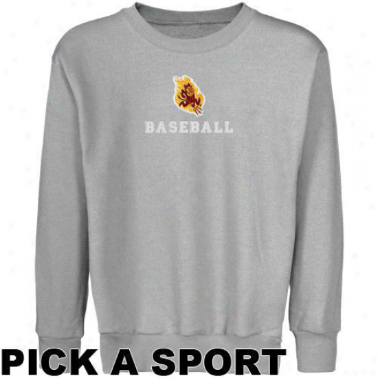 Arizona State Sun Devils Youth Ash Habit  Sport Logo Applique Crew Neck Fleece Sweatshirt