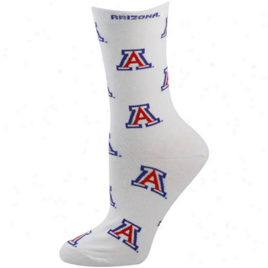 Arizona Wildcats Ladies White All-over Logo Mid-calf Socks