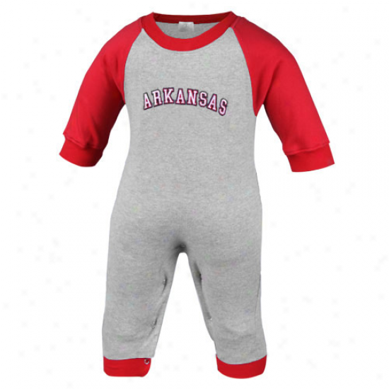 Arkansas Razorbacks Infant Ash-cardinal Long Sleeve Raglan Romper