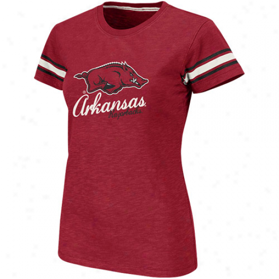 Arkansas Razorbacks Ladies Backspin Crew Slub T-shirt - Cardinal