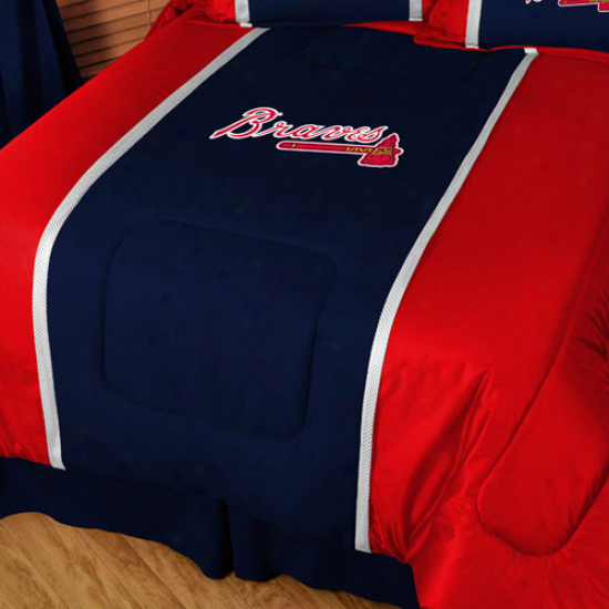 Atlanta Braves Navy Blue-red Mvp Fullqueen Size Comforter