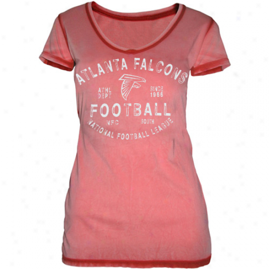 Atlanta Falcons Ladies Football Freeze Seam Wash Premium V-neck T-shirt - Red