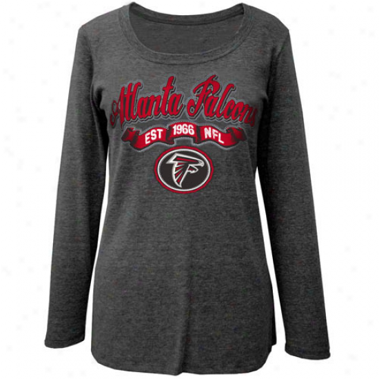 Atlanta Falcons Ladies Scoop Tri-blend Long Sleeve Missy T-sirt - Charcoal