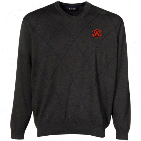 Auburn Tigers Charcoal Argyle V-neck Sweater