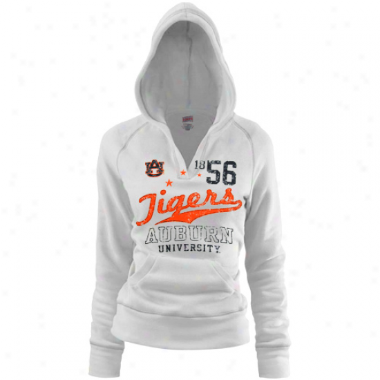 Auburn Tigers Ladies White Rugby Distressed Deep V-neck Hoody Sweatshirt