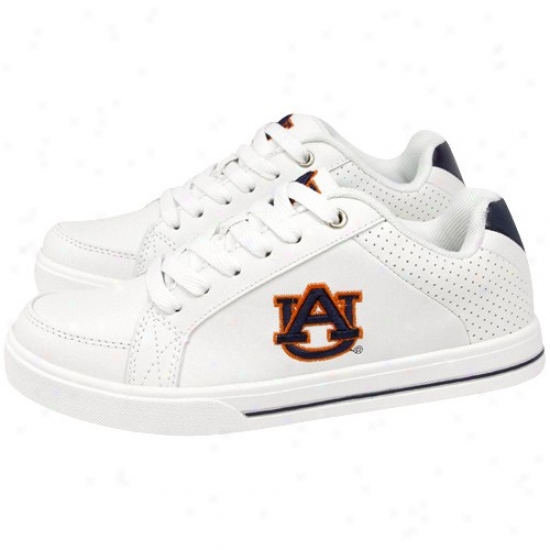 Auburn Tigers Ladies White Team Logo Leather Tenhis Shoes