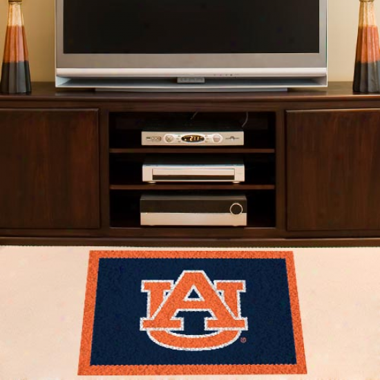 Auburn Tigers Orange-navy Blue 18'' X 30'' Handmade Hooked Rug