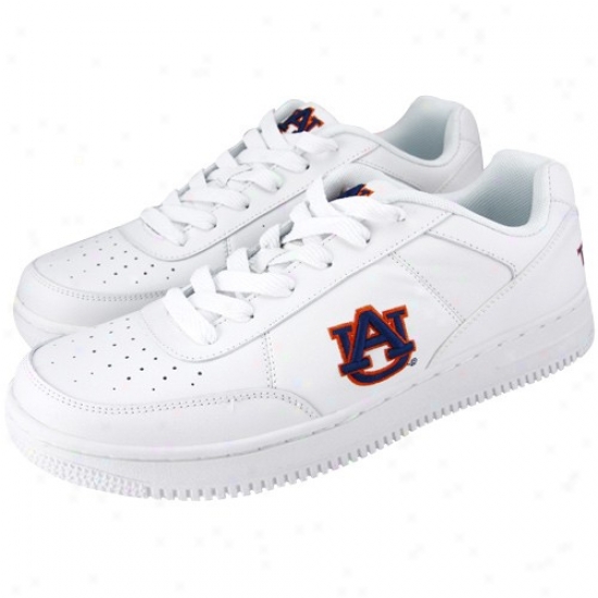 Auburn TiversW hite Team Logo Leather Tennis Shoes