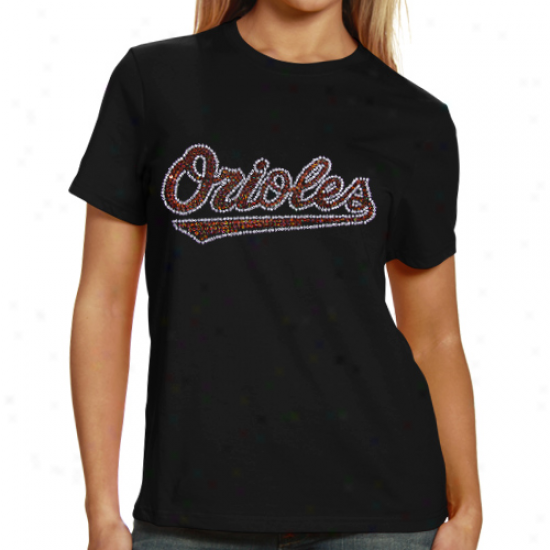 Baltimore Orioles Ladies Sequin Jersey Logo Premium T-shirt - Black