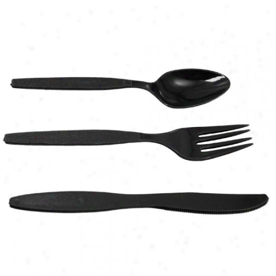 Black 24-piece Team Color Deluxe Plastic Cutlery Set