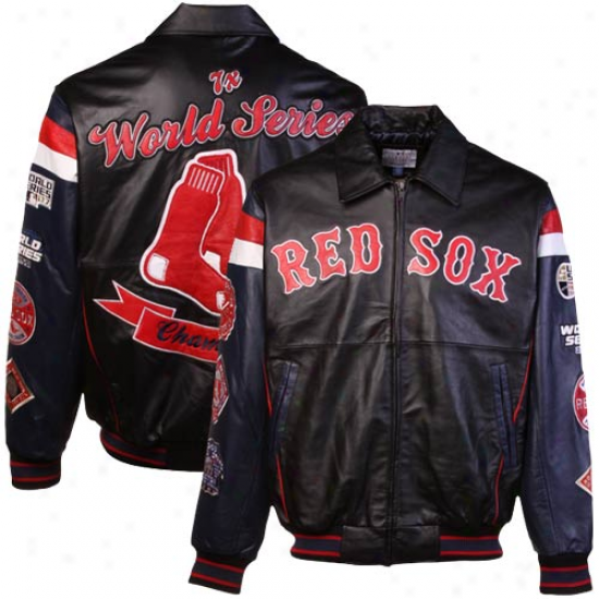 Boston Red Sox Black 7x World Series Champions Commemorative Varsity Lezther Jerkin