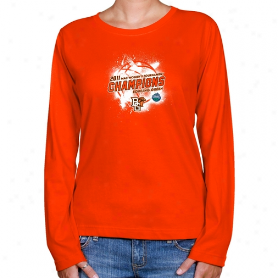 Bowling Green State Falcons Ladies Orange 20111 Mac Women's Basketball Champions Paint Splat Long Sleeve Classic Fit T-shirt