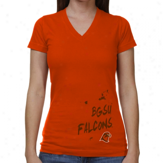 Bowling Green State Falcons Ladies Paint Strokes V-neck T-shirt - Orange