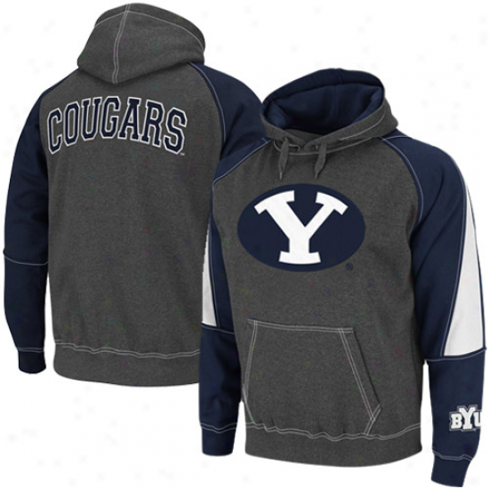 Brigham Young Cougars Charcoal-navy Dismal Playmaker Ii Pullover Hoodie Sweatshirt