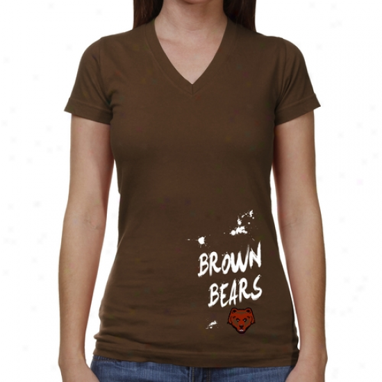 Brown Bears Ladies Paint Strokes V-neck T-shirt - Brown