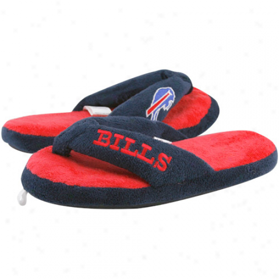 Buffalo Bills Ladies Navy Blue-red Plush Thong Slippers