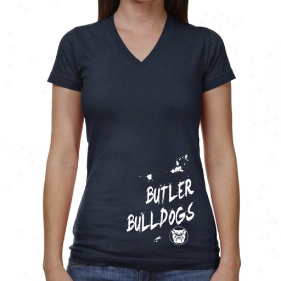 Butler Bulldogs Ladies Paint Strokes V-neck T-shirt - Ships Blue