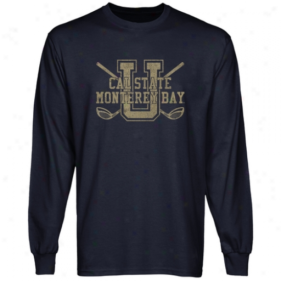 Cal State Monterey Bay Otters Crossed Sticks Long Sleeve T-shirt -N avy Blue