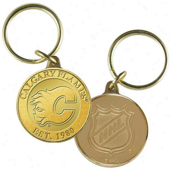 Calgary Flames Bronze Coin Keychain