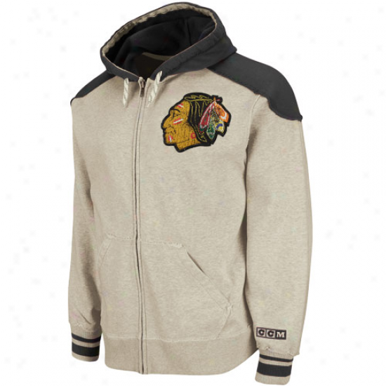 Ccm Chicago Blackhawks Gray-black Team Classic Filled Zip Hoodie Sweatshirt