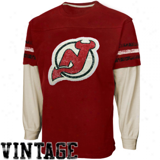 Ccm New Jersey Devils Youth Double Layered Vintage Long Sleeve T-shirt - Red