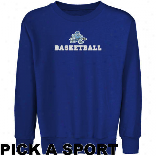 Central Connecticut Condition Blue Devils Youth Royal Blue Custom Play Logo Applique Crew Neck Fleece Sweatshirt -