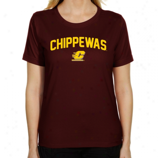 Central Michigan Chippewas Ladies Mascot Logo Classic Fit T-shirt - Maroon