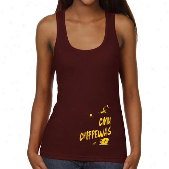 Central Michiga nChippewss Ladies Paint Strokes Junior's Ribbed Tank Top - Maroon