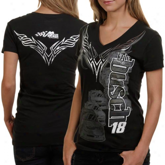 Chase Authentics Kyle Busch Ladies Foil V-neck Premium T-shirt - Black