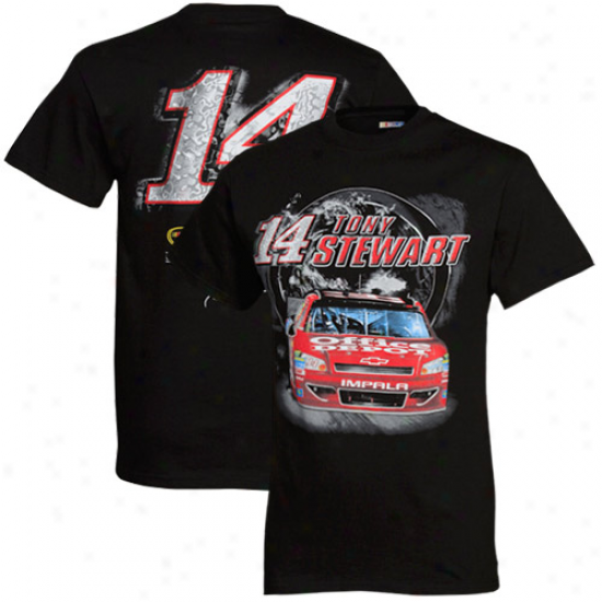 Checkered Flag Tony Stewart Black Car T-shirt - Blak