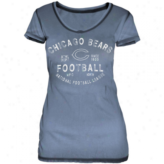 Chicago Bears Ladies Football Freeze Seam Wash Premium V-neck T-shirt - Navy Blue
