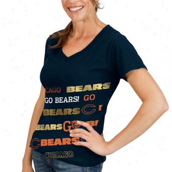 Chicago Bears Ladies Navy Blue Bling Diva Premium V-neck T-shirt