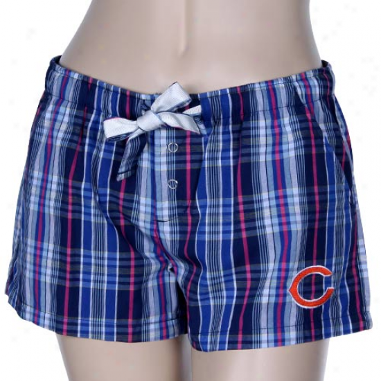 Chicago Bears Ladies Royal Blue-pink Spectrum Woven Plaid Shorts