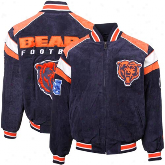 Chicago Bears Navy Blue Split Varsity Suede Full Zp Jacket