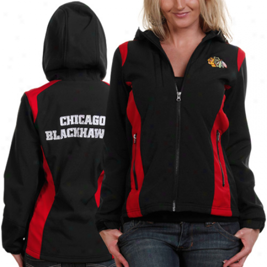 Chicago Blackhawks Ladies Black Softshell Full Zip Hoodie Jacket